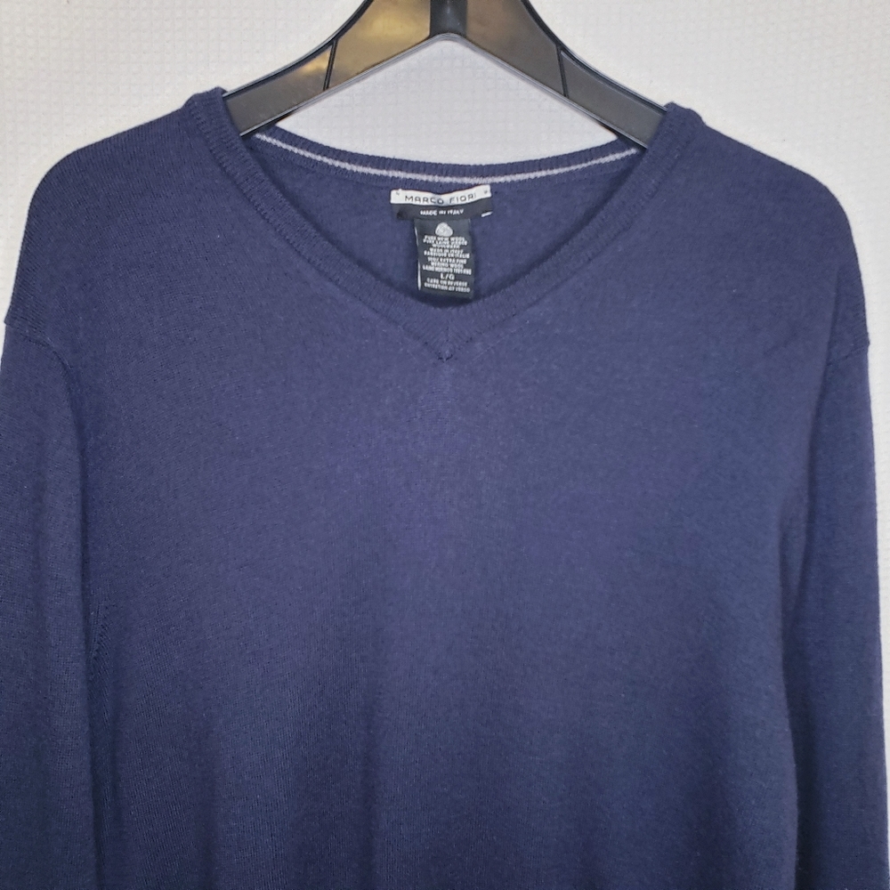 100% Merino Marco Fiori Italy Men's Lg Wool Navy Pullover Sweater